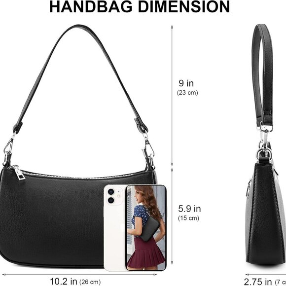 Small Shoulder Bag Nylon Leather Black Removable Straps Crossbody Tote - Picture 5 of 9